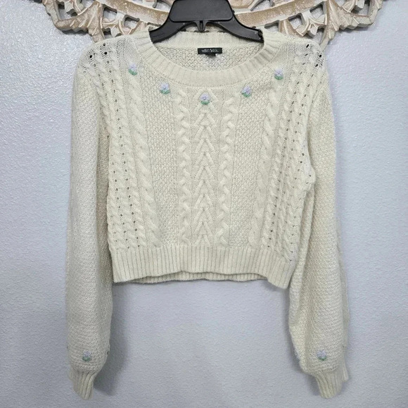 Wild Fable Floral Knit Cropped Balloon Sleeve Sweater - Picture 2 of 10